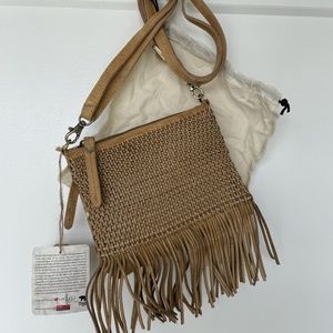 Milo Genuine Leather Woven Fringe Clutch Handbag